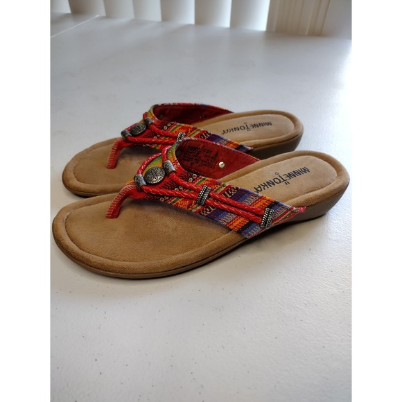 Minnetonka Shoes - Minnetonka Beaded Embellished Thong Sandals Red Multi Color Women‎ US 6